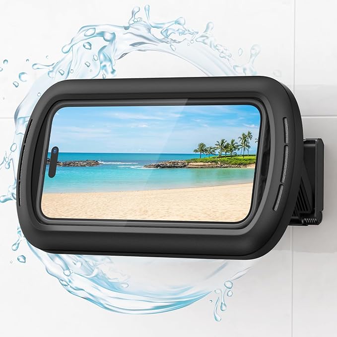 Lamicall Shower Phone Case Holder Waterproof - Bigger Size for More Phone(4"-7"), Clearer Sound Shower Bathroom Bathtub Accessories, IPX6 Waterproof Wall Mount for iPhone 16 Pro Max, S25 Ultra