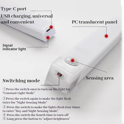 Punch-Free Smart Sensor Magnetic Rechargeable Led Lights, Rechargeable Motion Sensor Lights, Motion Sensor Light Indoor, for Wardrobes Kitchens Closets and Studios (4Set(2White+2Warm),20cm/7.87in)