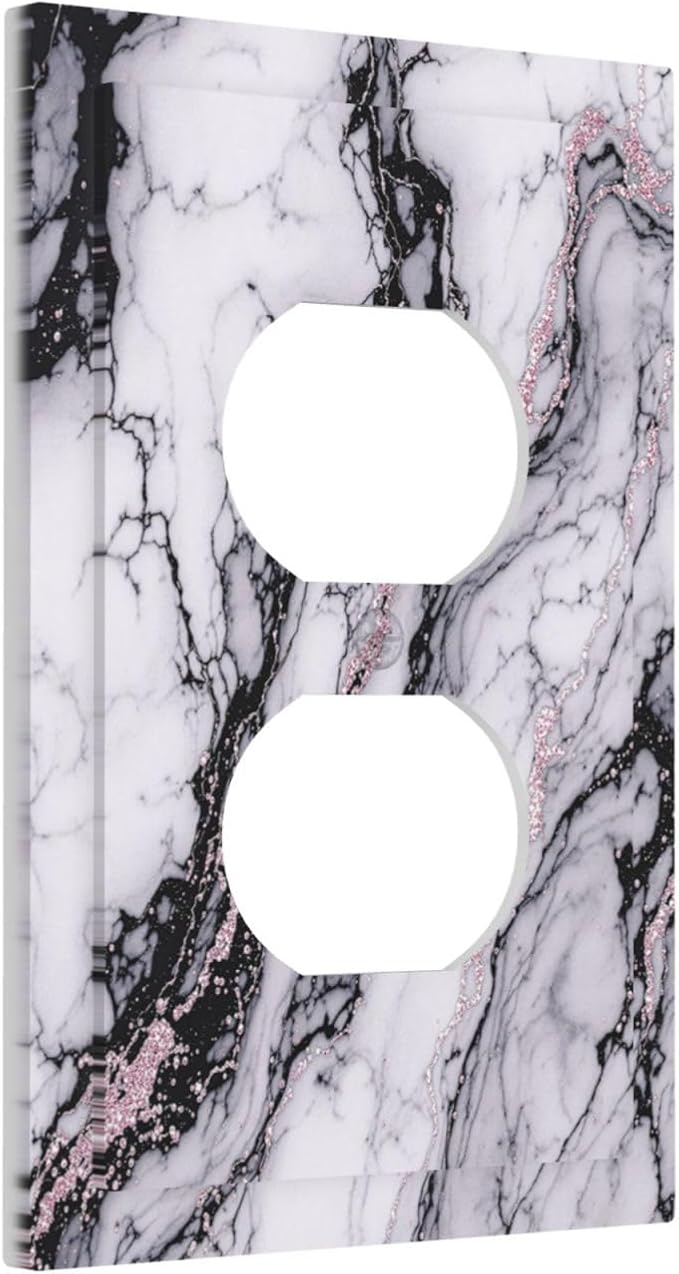 Outlet Covers White Marble Pattern Black Lines Pink Lines 1 Gang Duplex Wall Plate Decorative Switch Plates Electrical Receptacle Faceplate Light Switch Cover for living Room Office Decor
