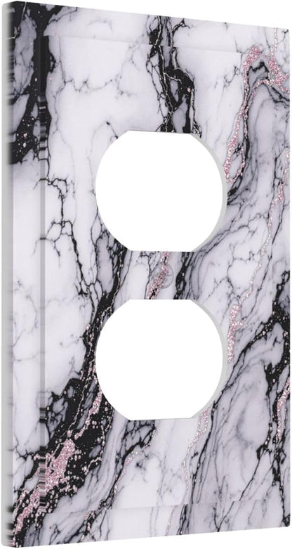 Outlet Covers White Marble Pattern Black Lines Pink Lines 1 Gang Duplex Wall Plate Decorative Switch Plates Electrical Receptacle Faceplate Light Switch Cover for living Room Office Decor