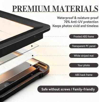 Black 5x7 Picture Frame with Acrylic Front, ABS Frame for 5x7 or 4x6 Photos, Shatterproof UV-Resistant Tabletop Photo Frame, Vertical/Horizontal Display for Home Décor