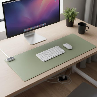 Konohan Heated Large Desk Mat PU Leather Warm Mouse Pad with 5 Heating Level & 4 Hour Auto Shut-Off Heating Keyboard Pad Warmer Gaming Mice Mat Only Supports 110v(Gray-Green Color,35.4"x 14.2")