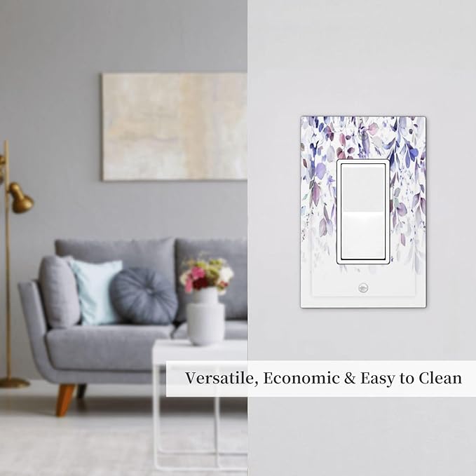 Purple Eucalyptus Watercolor Floral Rustic Leaf Decorative Outlet Covers 1 Gang Single Rocker Light Switch Cover Plate Wall Plates GFCI Faceplate for Farmhouse Home Decor