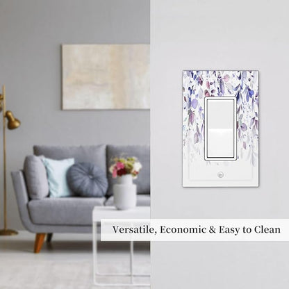 Purple Eucalyptus Watercolor Floral Rustic Leaf Decorative Outlet Covers 1 Gang Single Rocker Light Switch Cover Plate Wall Plates GFCI Faceplate for Farmhouse Home Decor