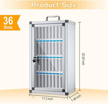 Amylove 36 Slots Cell Phone Locker Cabinet Aluminum Alloy Pocket Chart Storage Locker Box Cabinet Wall-Mounted Cell Phones Storage Box with Handle for Office Classroom Gym (White)