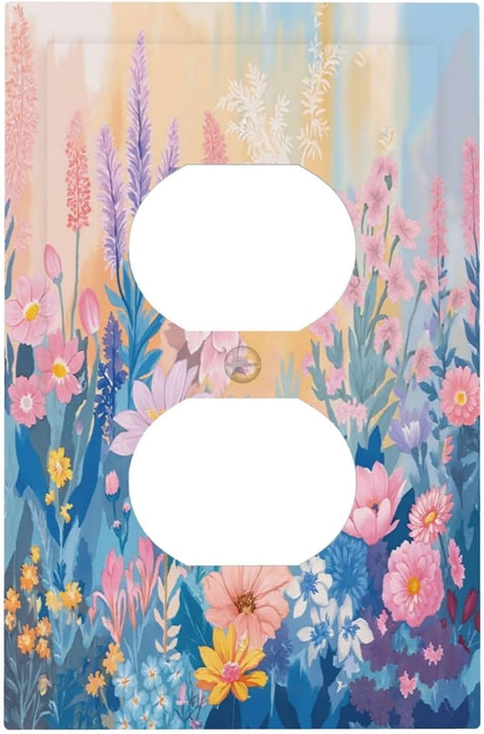Outlet Covers Colorful Watercolor Flowers Wildflower Plants 1 Gang Duplex Light Switch Cover Plate Decorative Switch Plate Covers Electrical Socket Cover for Bathroom Home Decor