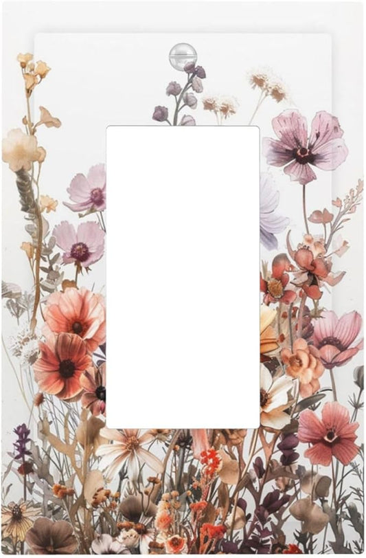 Boho Nursery Wildflower Flora Vintage Flower Decorative Outlet Covers 1 Gang Single Rocker Light Switch Cover Plate Wall Plates GFCI Faceplate for Bedroom Living Room Decor