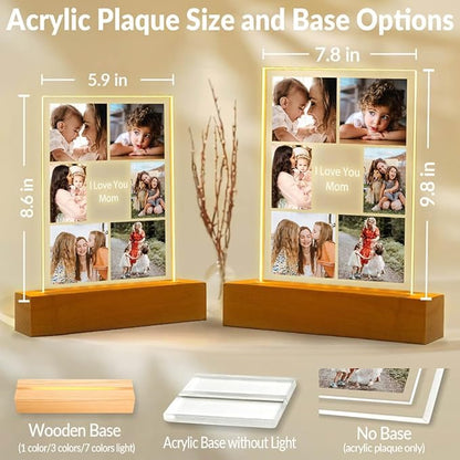 Custom Picture Frames, Personalized Photo Frames with Night Light, Customized Picture Frame, Personalized Valentines Day Gifts for Mom Baby Kid Family