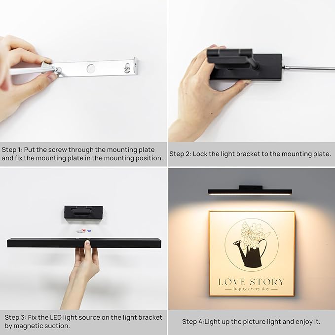 PESUTEN 2PCS Picture Light Battery Operated, 16in Wireless Art Light for Paintings CCT Dimmable Recharging Battery Picture Light with Remote Control for Gallery Dartboard Bedroom Bathroom