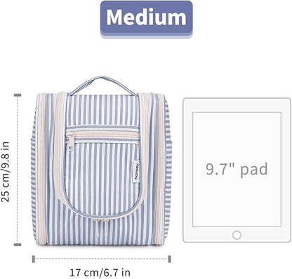 Narwey Small Striped Hanging Travel Toiletry Bag for Women, Travel Bag for Toiletries, Makeup Bag Organizer Cosmetic Bags Make Up Bags for Women (Greyish Blue Stripe)