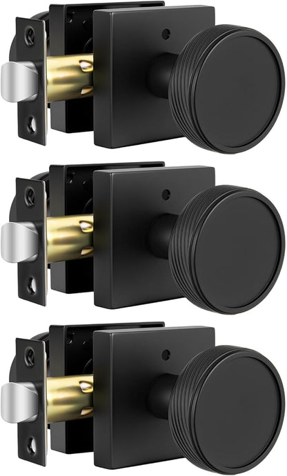goldenwarm Interior Door Knobs Black, Zinc-Alloy Modern Matte Black Door Knob Privacy Door Knobs Interior for Bedroom Bathroom, Heavy Duty Square Modern Doorknobs - 3 Pack
