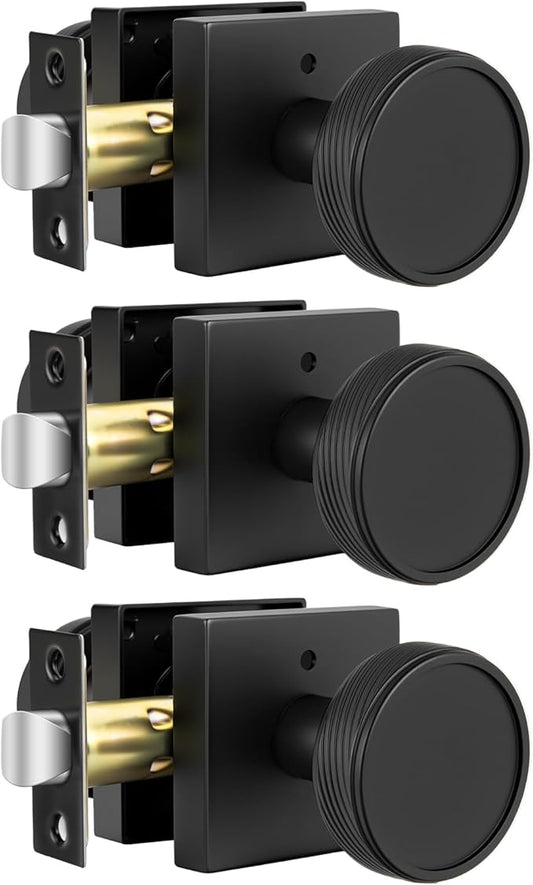 goldenwarm Interior Door Knobs Black, Zinc-Alloy Modern Matte Black Door Knob Privacy Door Knobs Interior for Bedroom Bathroom, Heavy Duty Square Modern Doorknobs - 3 Pack