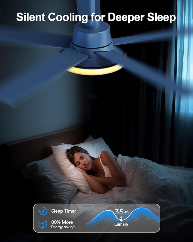 Lumary Smart Ceiling Fan with RGBAI Lights 52'', RGB & Stepless Color Temperature, Work with Alexa/Google/Remote, 46 Scenes, Modern Flush Mount Low Profile Ceiling Fan for Bedroom Kids Room, Silver