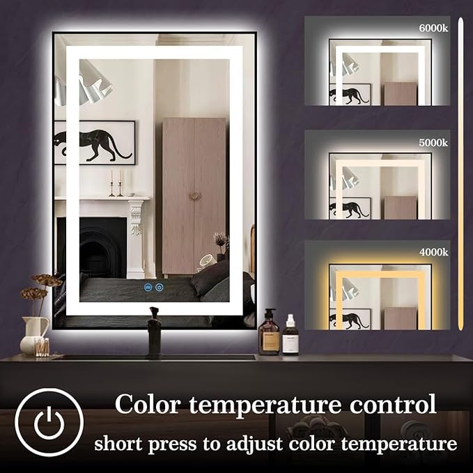 20 x 30 Inch Black Medicine Cabinet Mirror with Lights 3 Color Anti-Fog 30 Inch Bathroom Lighted Medicine Cabinet with Mirror and Light Led Medicine Cabinet Mirror with Storage for Bathroom