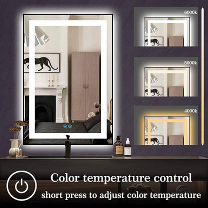 20 x 30 Inch Black Medicine Cabinet Mirror with Lights 3 Color Anti-Fog 30 Inch Bathroom Lighted Medicine Cabinet with Mirror and Light Led Medicine Cabinet Mirror with Storage for Bathroom