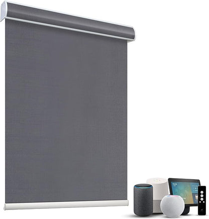 SmartWings Motorized Light Filtering Roller Shades 60% Blackout Custom Size, Rechargeable Battery, Works with Matter/Apple HomeKit, Alexa, Thread/Zigbee, Remote Optional, 60% Twilight Heather Grey