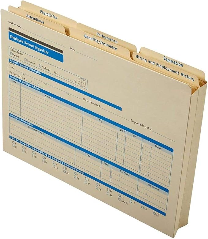 ComplyRight Expanded Employee Record Organizer and 6 Folders | 11.9” x 9.5” x 1.25” | HR and Employee Management | 25-Pack