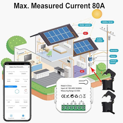 WiFi Intelligent Energy Meter Solar PV System Power Production Consumption Bidirectional Monitoring Meter Mobilephone APP Control Power Monitor with CT