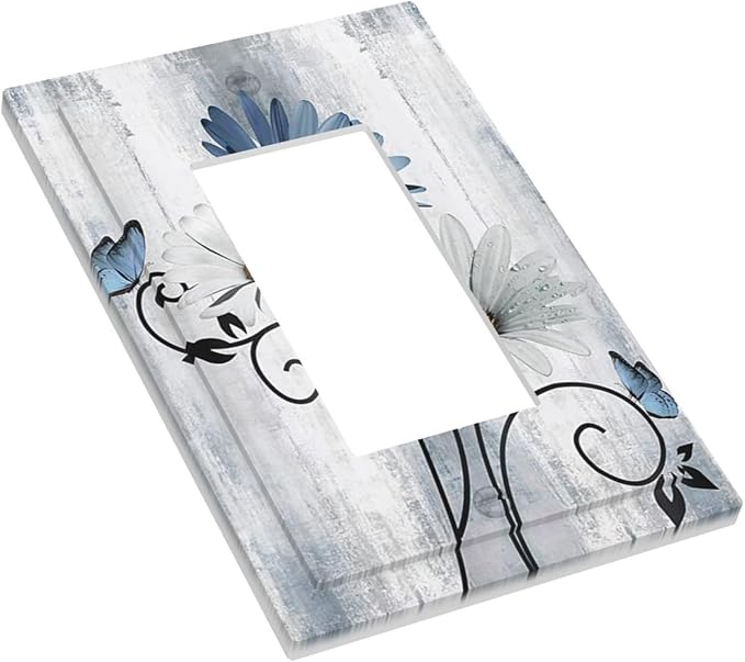 Decorative Outlet Covers Rustic Blue White Daisy Ink Flower 1 Gang Rocker Light Switch Cover Plate Single Wall Plates for Electrical Outlets Switch Plate Covers for Bedroom Home Decor