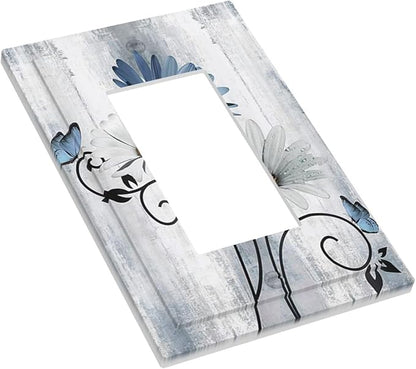 Decorative Outlet Covers Rustic Blue White Daisy Ink Flower 1 Gang Rocker Light Switch Cover Plate Single Wall Plates for Electrical Outlets Switch Plate Covers for Bedroom Home Decor