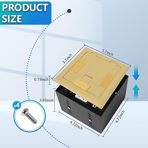 KYHSHJ Recessed Flat Hidden Socket Kit with 2 * 20A Receptacle，4.8A 1 USB-A Ports &1 USB-C Port+3-Port RJ45 Datacom Receptacle. Internal Height Adjustable，Corrosive Resistant Hardware,Brass