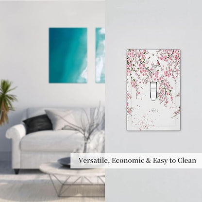 Decorative Light Switch Plate Covers Rustic Plum Blossom Pink Flowers 1 Gang Light Switch Cover Plate Single Toggle Wall Plate Outlet Covers Faceplate for Home Bedroom Decor （2 Pack）