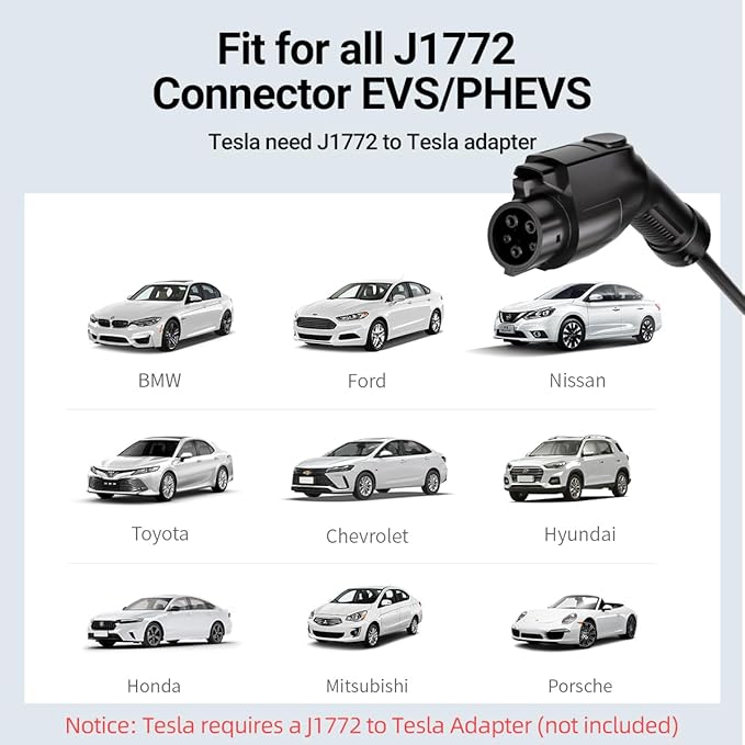 Level 2 & Level 1 EV Charger for Tesla Mobile Charing,16A,ETL Certified with 25ft Extension Cable,NACS Connector,NEMA 6-20P to 5-15P Adapter,Electric Car EV Charger for Tesla Model Y/X/3/S