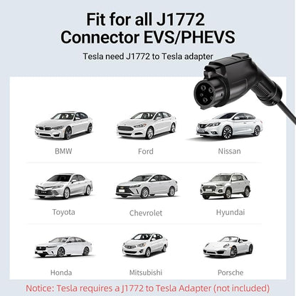 Level 2 & Level 1 EV Charger for Tesla Mobile Charing,16A,ETL Certified with 25ft Extension Cable,NACS Connector,NEMA 6-20P to 5-15P Adapter,Electric Car EV Charger for Tesla Model Y/X/3/S