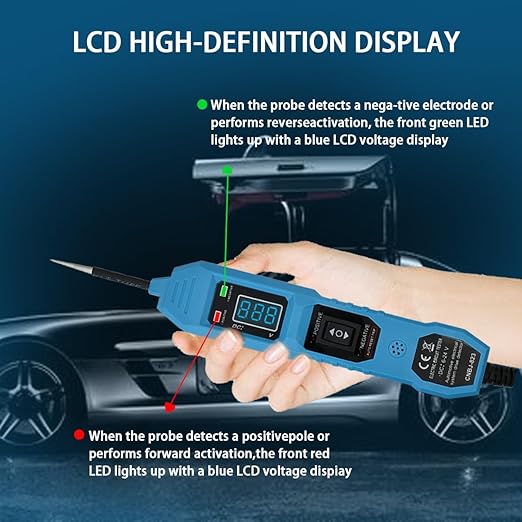 Power Circuit Tester, 6-24V DC Test Light Short Circuit, Automotive Component Electrical Polarity Identify Continuity Tester, Overload Protection