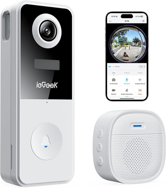 ieGeek Doorbell Camera Wireless No Subscription, 3MP Video Doorbell with Chime, 180° Head to Toe View, 2-Way Talk Voice Changer, AI Motion Detection Night Vision, Only 2.4GHz WiFi, Works with Alexa
