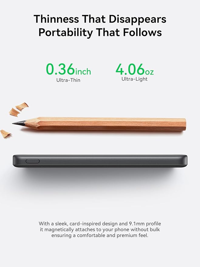 THREEKEY 0.3'' Ultra Slim for MagSafe Portable Charger, 5000mAh Card Slim Magnetic Power Bank,15W Wireless Fast Charging Battery Pack for iPhone 17 Air 16 15 14 13 12 Pro Max Plus (Ice Grey)