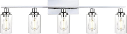 MELUCEE Modern Vanity Lights for Bathroom 5 Lights Chrome Finish with Clear Glass Shade, Contemporary Metal Wall Light Fixtures for Dressing Table Mirror Cabinets (Patent No.: US D963914 S)