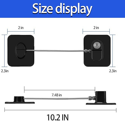 Refrigerator Lock (2 Pack), Fridge Locks with 2 Keys, Child Safety Lock, Baby Proof Cabinet and Drawer Locks, Freezer Latch for Double Door, French Door (Upgraded Black)