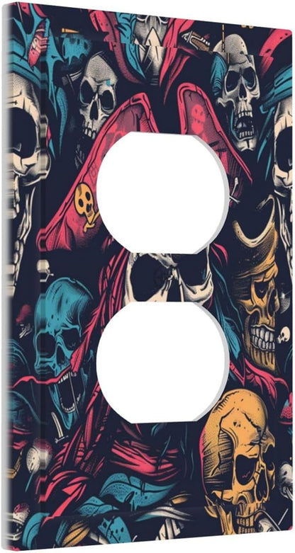 Outlet Covers Pirate Colourful Skeleton Red Hat 1 Gang Duplex Light Switch Cover Decorative Switch Plates Electrical Receptacle Faceplate Wall Plate For Farmhouse Cabin Decor