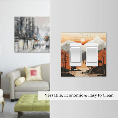 Sun Forest Deer Snow Mountain River Decorative Outlet Covers 2 Gang Double Gfci Rocker Electrical Wall Panels Light Switch Cover Plate For Bed Room Living Room Decor