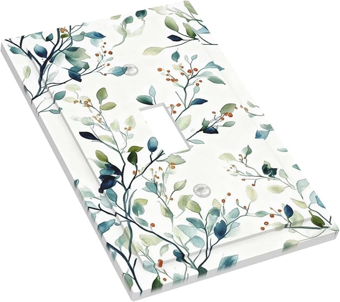 Decorative Light Switch Cover Plate Eucalyptus Leaf Geen Sage Leaves 1 Gang Single Toggle Wall Plates for Electrical Outlets Outlet Covers Switch Plate Covers Faceplate for Bedroom Home Decor