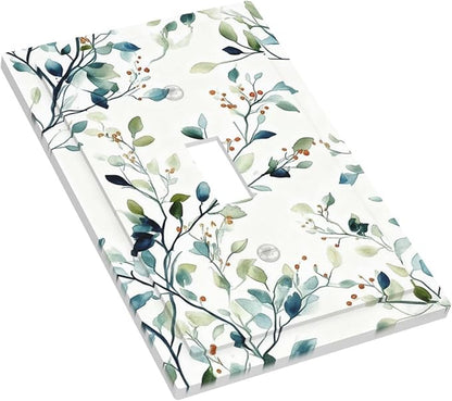 Decorative Light Switch Cover Plate Eucalyptus Leaf Geen Sage Leaves 1 Gang Single Toggle Wall Plates for Electrical Outlets Outlet Covers Switch Plate Covers Faceplate for Bedroom Home Decor