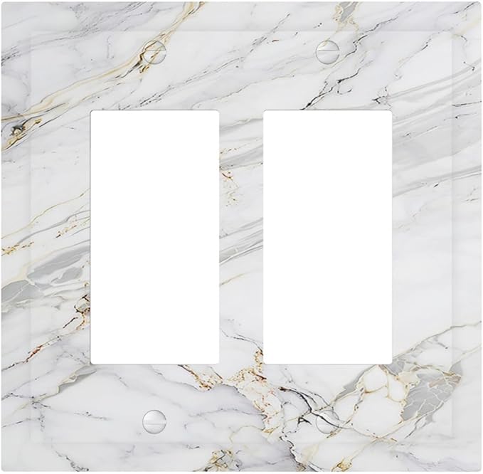 Decorative Outlet Covers Gray Gold Marble Abstract Modern Luxury 2 Gang Double Rocker Light Switch Cover Plate Electrical Switch Plate Cover Decorate GFCI Wall Plate for Bedroom Home Decor