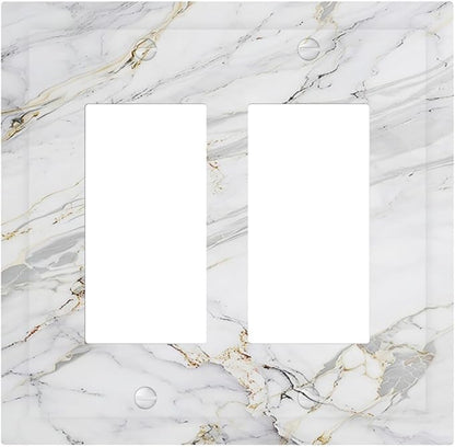 Decorative Outlet Covers Gray Gold Marble Abstract Modern Luxury 2 Gang Double Rocker Light Switch Cover Plate Electrical Switch Plate Cover Decorate GFCI Wall Plate for Bedroom Home Decor