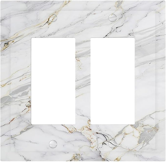 Decorative Outlet Covers Gray Gold Marble Abstract Modern Luxury 2 Gang Double Rocker Light Switch Cover Plate Electrical Switch Plate Cover Decorate GFCI Wall Plate for Bedroom Home Decor