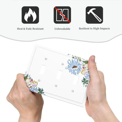 Decorative Light Switch Cover Plate Retro Morris Strawberry Rustic Plant Bird 3 Gang Wall Plate Oversized Triple Toggle Switch Cover Plate Jumbo Faceplate for Bedroom Decor