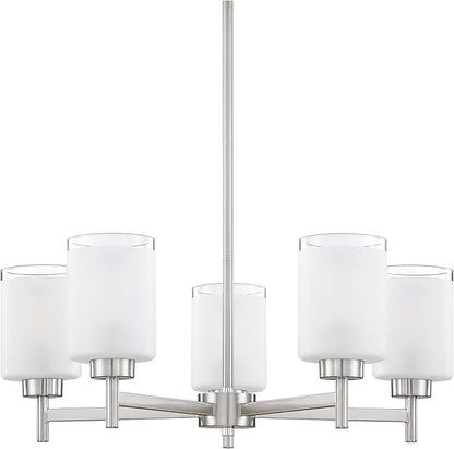 Doraimi Lighting 5 Light Chandelier Brushed Nickel Finish,Classic Style Ceiling Pendant Light Clear Frosted Glass Shade Fixture for Meeting Room Dining Room Over Table Living Room