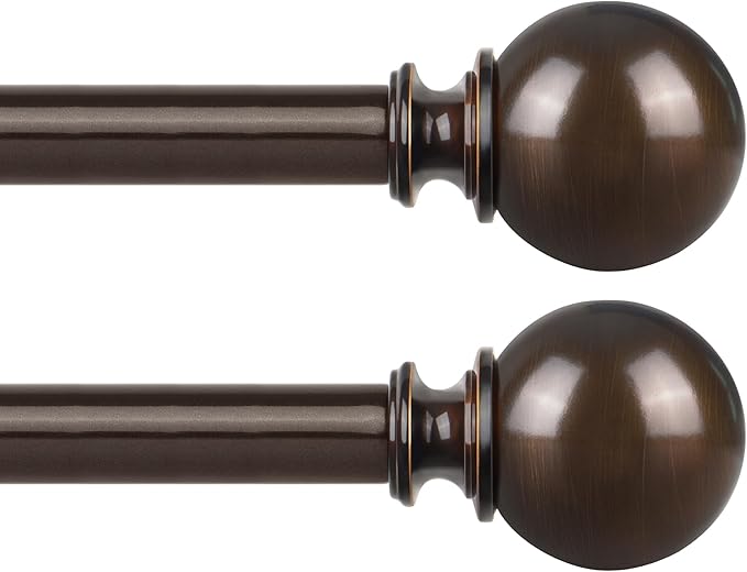 KAMANINA 2 Pack Curtain Rods for Windows 48 to 84 Inch (4-7ft), 7/8 Inch Single Heavy Duty Window Curtain Rod Adjustable Decorative Drapery Rods with Round End, Antique Bronze