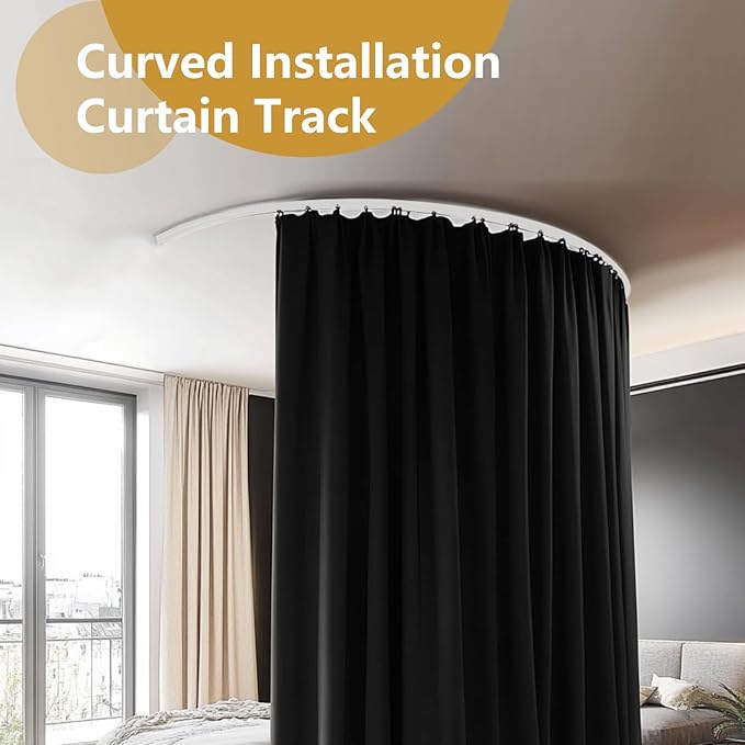 Bendable Ceiling Curtain Track Ceilings Mount or Wall Mounted Heavy-Duty Room Divider Curtains Rails for Living room Bedroom Shower Privacy RV Garage Dividers with Clips，White 15 FT