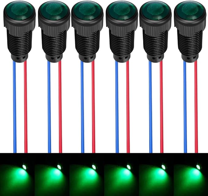 6pcs Green LED Indicator Pilot Light 110VAC Mounting Hole Size 10mm(Flame Retardant Plastic Shell)