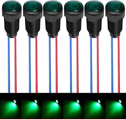 6pcs Green LED Indicator Pilot Light 110VAC Mounting Hole Size 10mm(Flame Retardant Plastic Shell)