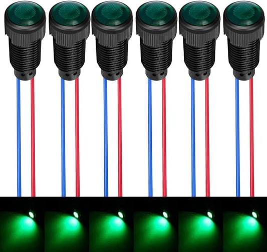 6pcs Green LED Indicator Pilot Light 110VAC Mounting Hole Size 10mm(Flame Retardant Plastic Shell)
