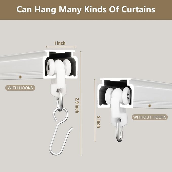 Ceiling Curtain Tracks,Curtain Track Wall Mount,Track Curtains Rod Ceilings Mount Heavy Duty Ceiling Tracks for Curtains Room Divider Rod with Hooks,White 3-18ft