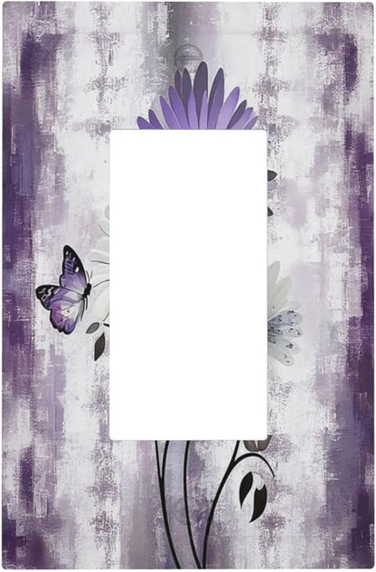 Outlet Covers Purple Daisy White Floral Butterfly Flowers 1 Gang Wall Plates Single Rocker Light Switch Covers Decorative Switch Plates Electrical GFCI Panel Covers for Home Office Decor 5 X 3 IN