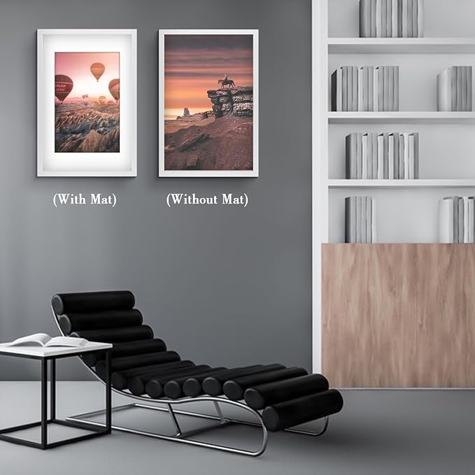 Golden State Art, 16X24 Picture Frame with Mat for 12X18 - High Definition Glass Wall Mounting Horizontal Vertical Display (White, 1 Pack)